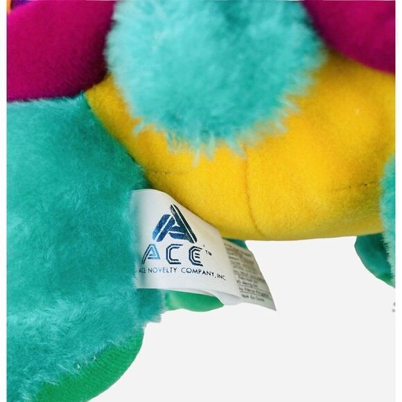 VTG Ace Novelty 10" Green Turtle Plush Colorful Shell Tongue Out Carnival Prize - Picture 7 of 9